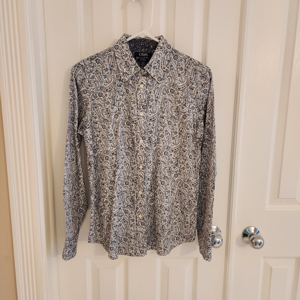 Women's Black and White Paisley Shirt Chaps Small No Iron